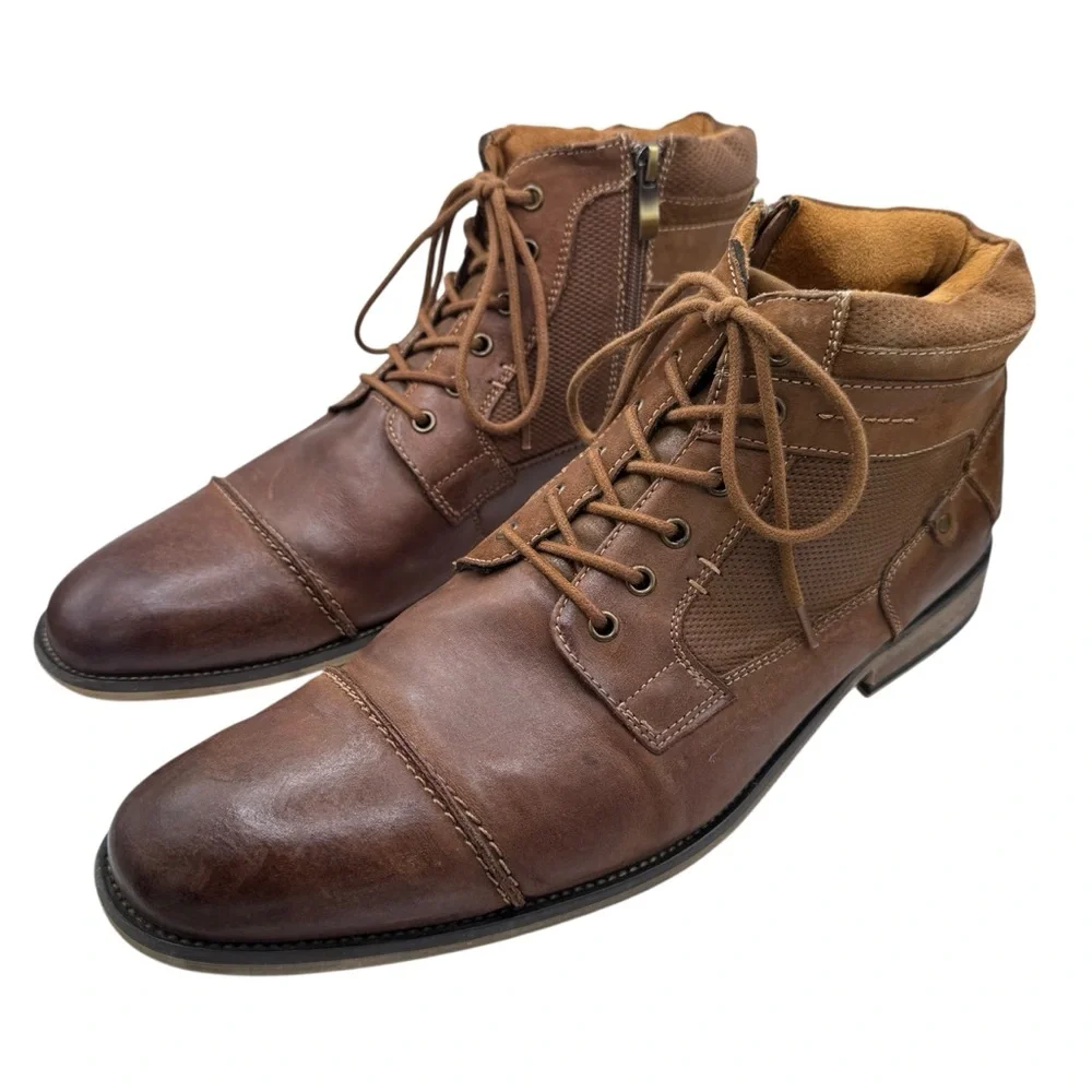 Steve Madden Kabin Men’s Brown Leather Chukka Boots with Zipper - Size 11.5